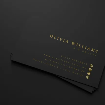 Professionelle Visitenkarte Gold Design – Vorder- und Rückseite einer luxuriösen Visitenkarte mit goldener Optik, stilvoll präsentiert.