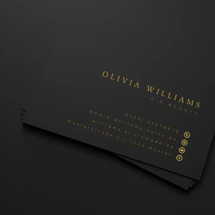 Professionelle Visitenkarte Gold Design – Vorder- und Rückseite einer luxuriösen Visitenkarte mit goldener Optik, stilvoll präsentiert.