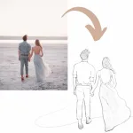 Individuelle Bleistiftzeichnung – Bleistiftzeichnung eines Paares im Vergleich zum Originalfoto, ein personalisiertes Kunstwerk als digitaler Download.