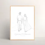 Individuelle Bleistiftzeichnung – Bleistiftzeichnung eines Paares in einem Holzrahmen, ein personalisiertes Kunstwerk als digitaler Download.