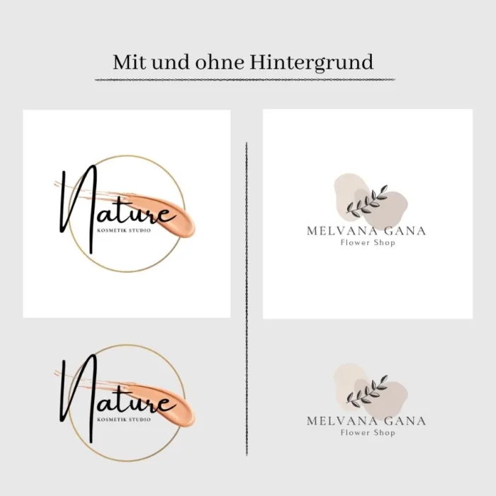 Individuelles professionelles Logo – Beispiele für maßgeschneiderte Logo-Designs mit und ohne Hintergrund.