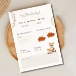 Babyparty-Fragebogen in Terrakotta mit Fuchs-Illustration