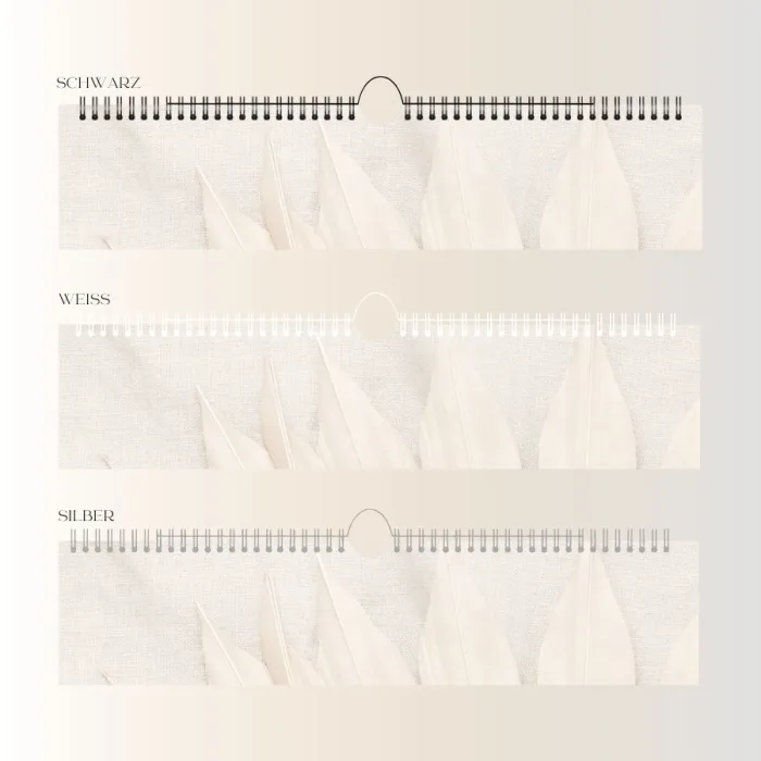 Verschiedene Varianten des christlichen Familienkalenders – Ringbuchhefter in Schwarz, Weiß und Silber