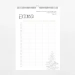 Dezember-Seite des christlichen Familienkalenders – mit Bibelspruch und Namensspalten