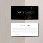 Anpassbarer Gutschein – Vorder- und Rückseite auf dekorativer Oberfläche inszeniert