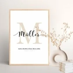 Personalisiertes Familienbild mit Anfangsbuchstaben und Wohnkoordinaten – Einzigartige Deko für Zuhause. Folge @alinaslettering auf Instagram für mehr kreative Ideen!