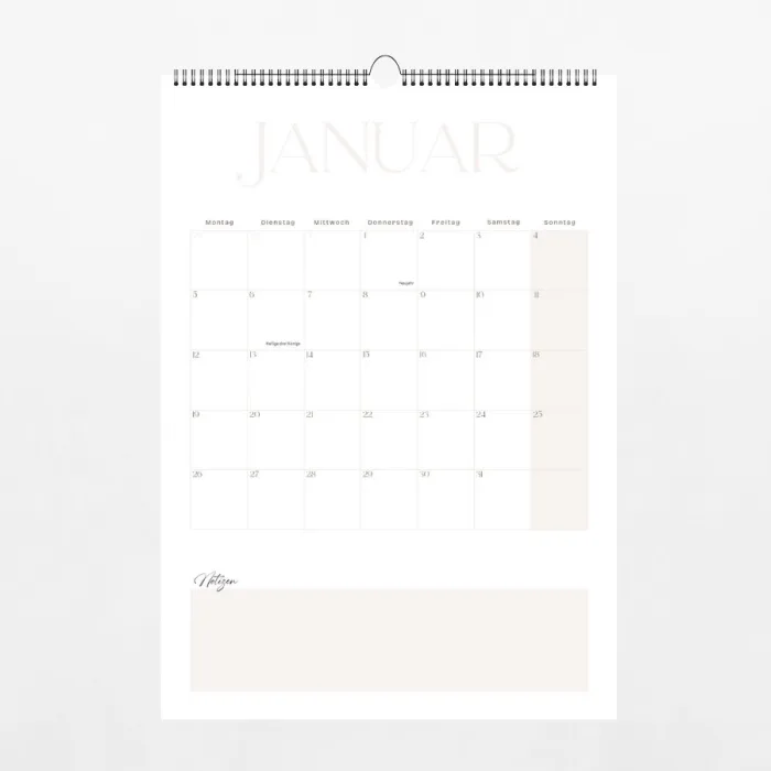 Detailansicht Januar 2026 – Monatsseite mit Planerfunktion und Notizfeld