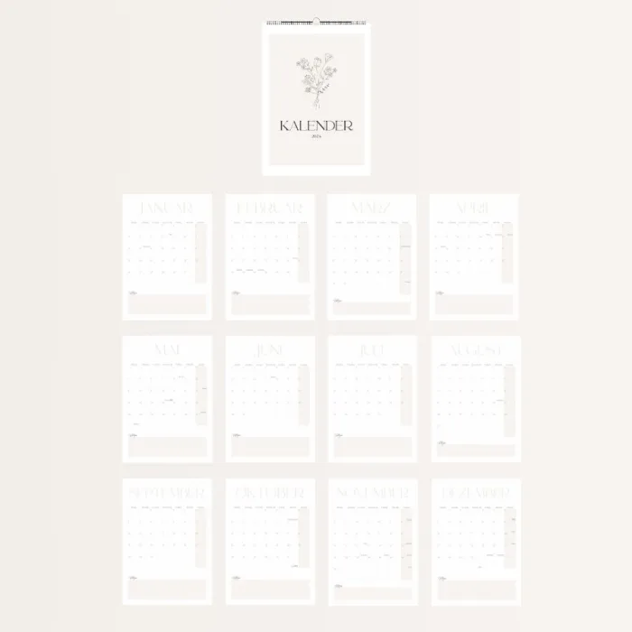 Jahresübersicht Kalender 2026 – alle Monatsblätter aufgefächert