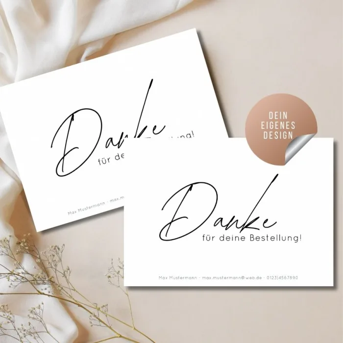 Schlichte Dankeskarte A6 Schlichte Dankeskarte A6 - 'Danke für deine Bestellung' mit Kontaktzeile (Name, Email, Tel.) in Schwarz-Weiß