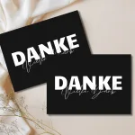 Schwarze Dankeskarte A6 – Individuell gestaltbar mit Wunschtext (z.B. 'Danke, Vielen Dank') auf 250g-Papier, digital & druckbar