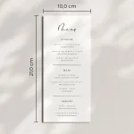 Speisekarte mit Größenangaben