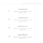 Vier Schriftarten-Optionen für individuelle Speisekarten-Gestaltung