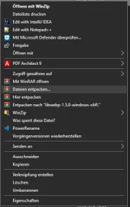 Screenshot Dateien Entpacken
