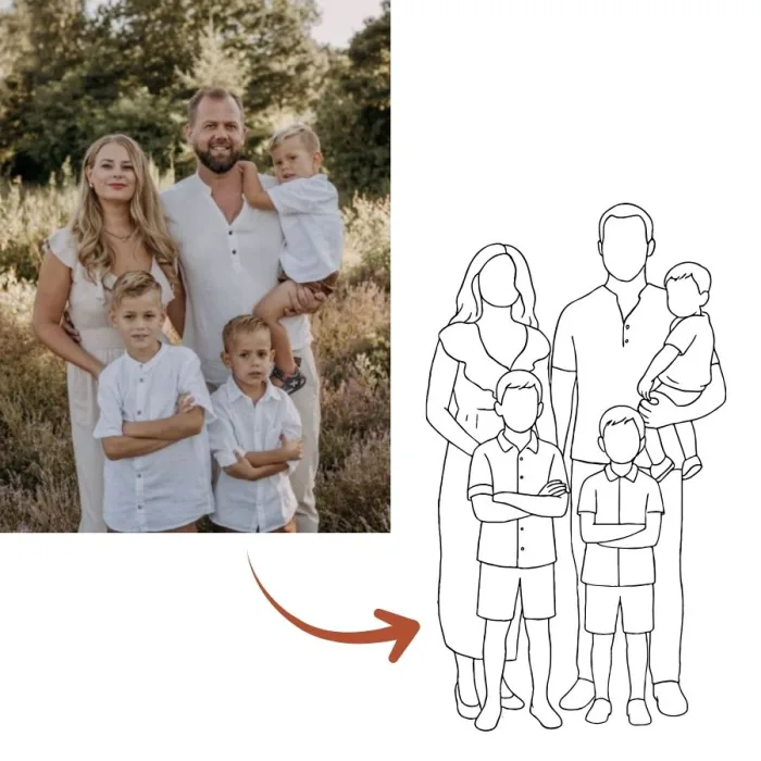 Personalisiertes Familien-Poster im Line-Art Stil – als Zeichnung nach Foto in A4, A3, A2, A1